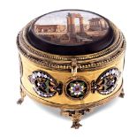 Silver-plated metal and enamel jewelry box Rome, late 19th century 9x10,2 cm.