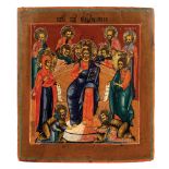 Icon depicting the Christ on the throne with the Deesis Russia, 18th century 31x28 cm.