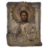 Icon depicting Pantocrator Christ with silver riza St Petersburg 1828 22x17 cm