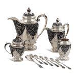 Silver tea and coffee service Oriental art, 20th century weight 1920 gr.