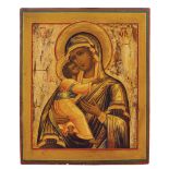 Icon depicting the Virgin of Vladimir Russia, 19th-20th century 26,5x31,5 cm.