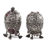 Pair of silver and enamel eggs Russia, 20th century tot. weight 430 gr.