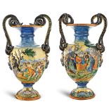 A pair of majolica vases