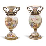 Pair of bronze and polychrome enamel vases Vienna, 19th century h. 28 cm.