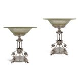 Pair of silver and glass stands Birmingham, 1882 weigth 1271 gr.