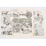 Charley's War three original artwork pages by Joe Colquhoun from Battle No 622 (1984). The battle of