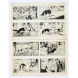 Black Bob and the Mad Alsatian original 8 panel artworks by Jack Prout (1950s) for The Dandy/Black