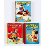 Mickey Mouse Annuals 1941, 1943, 1946. 1941: some spine wear, cream/light tan pages, eight with