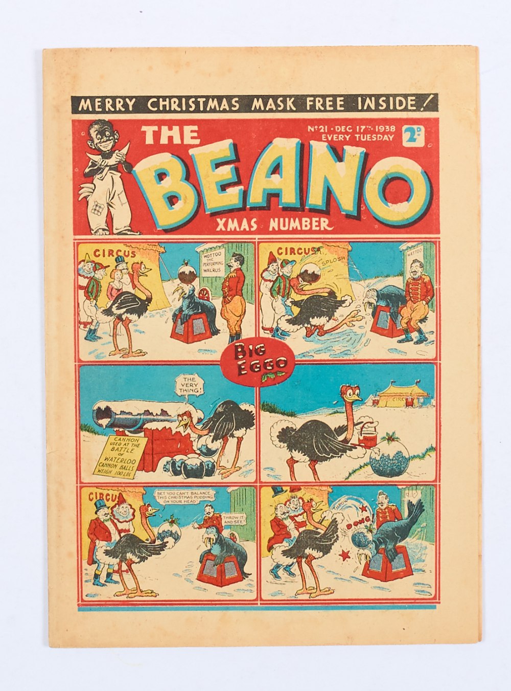 Beano No 21 (1938). First Xmas Number. First Pansy Potter, Frosty McNab and Good King Coke (he's