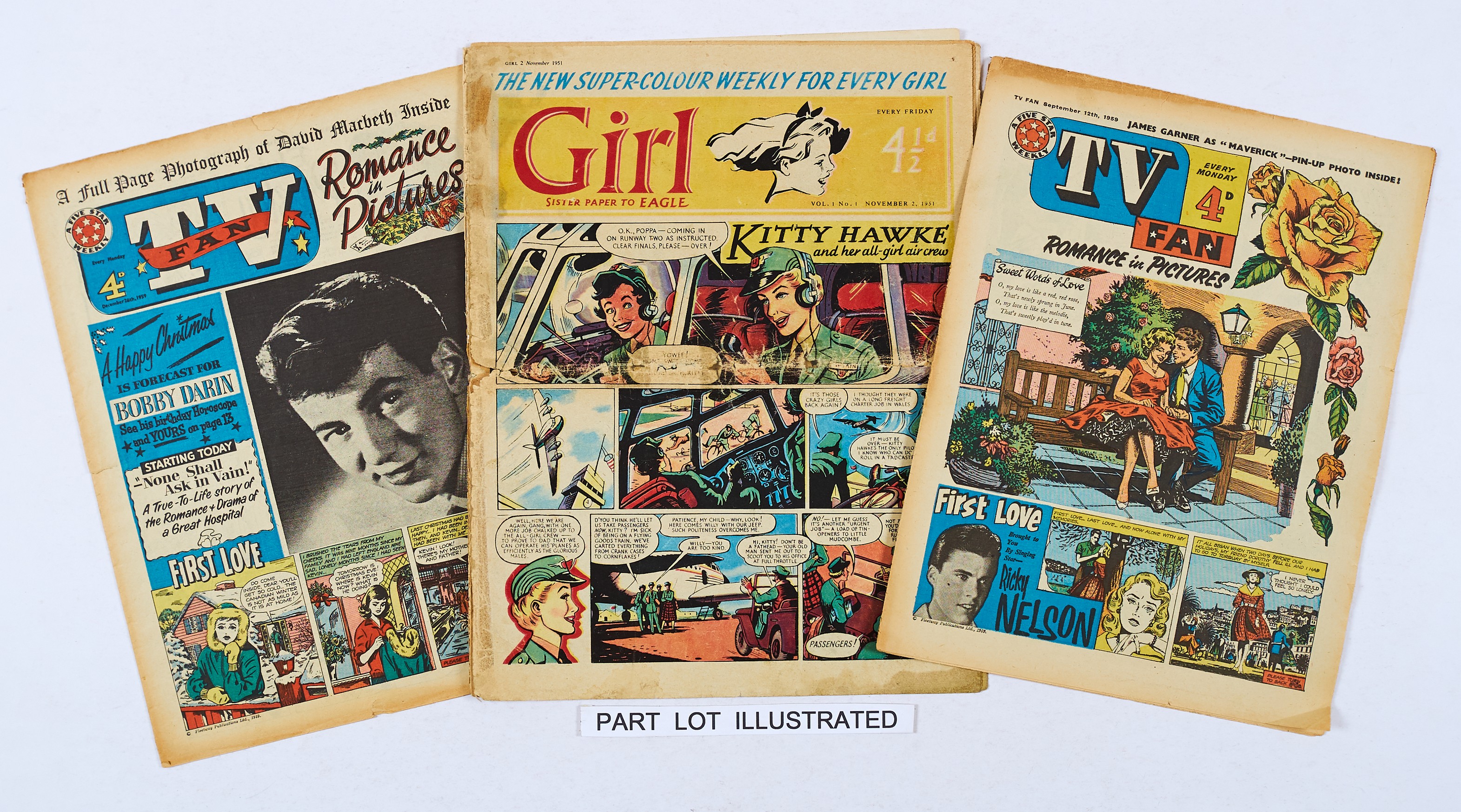 Girl 1 (1951) well worn copy [fr]. With TV Fun (1959-60) 20 issues between Sept 12 and Jan 30th (