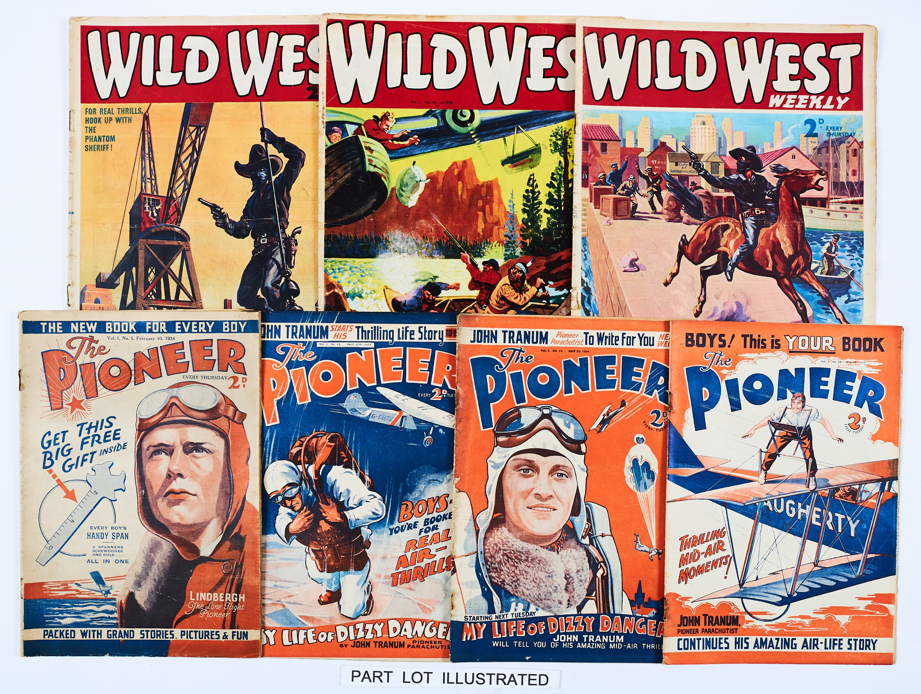 Pioneer (1934) 1, 11, 12, 14. With Wild West (1939 Am. Press) Vol. 1: No 3, 8, 21, 24-27, 29, 33,