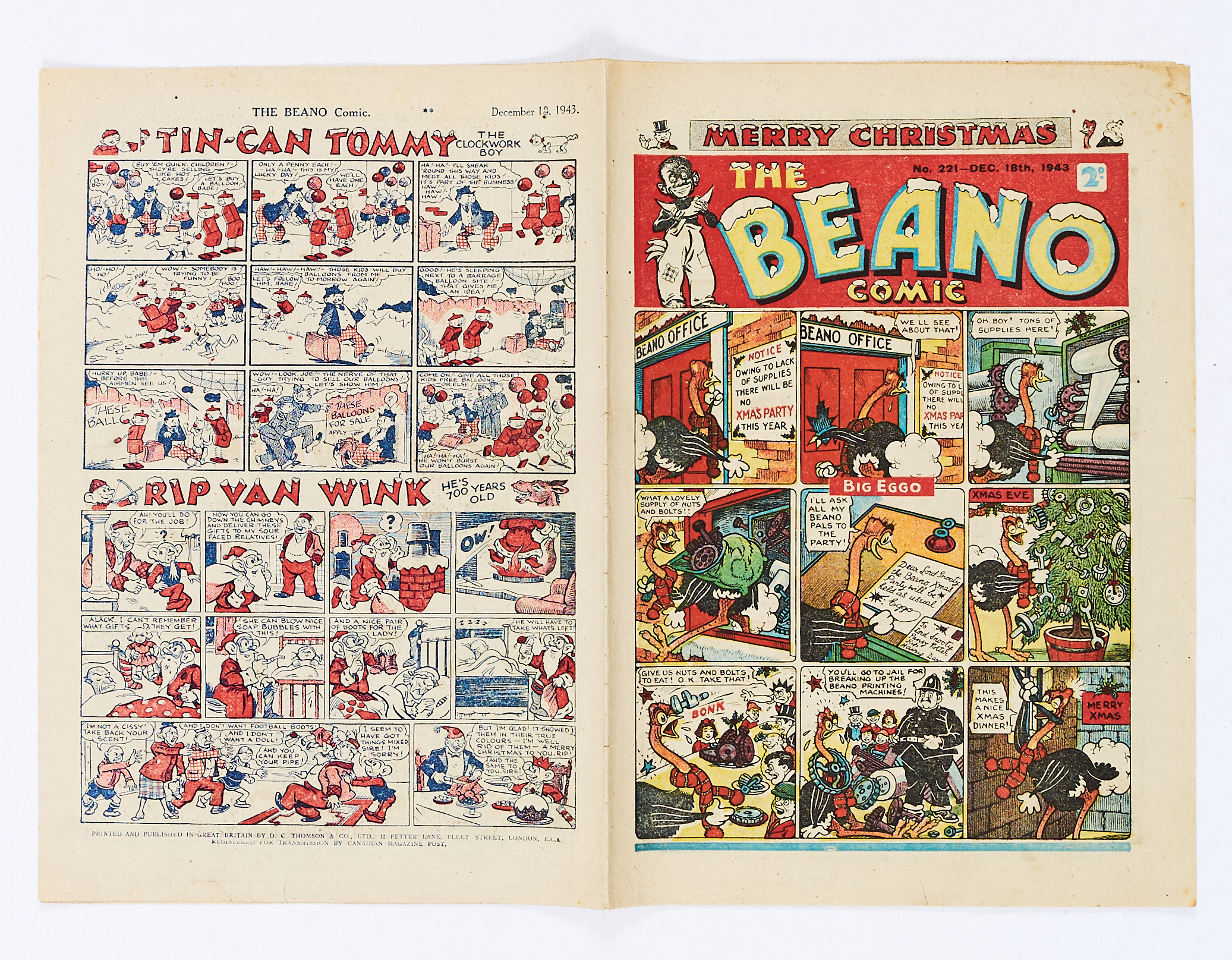 Beano 221 (1943) Xmas propaganda war issue. The Beano sends a Christmas card to Hitler. Big Eggo