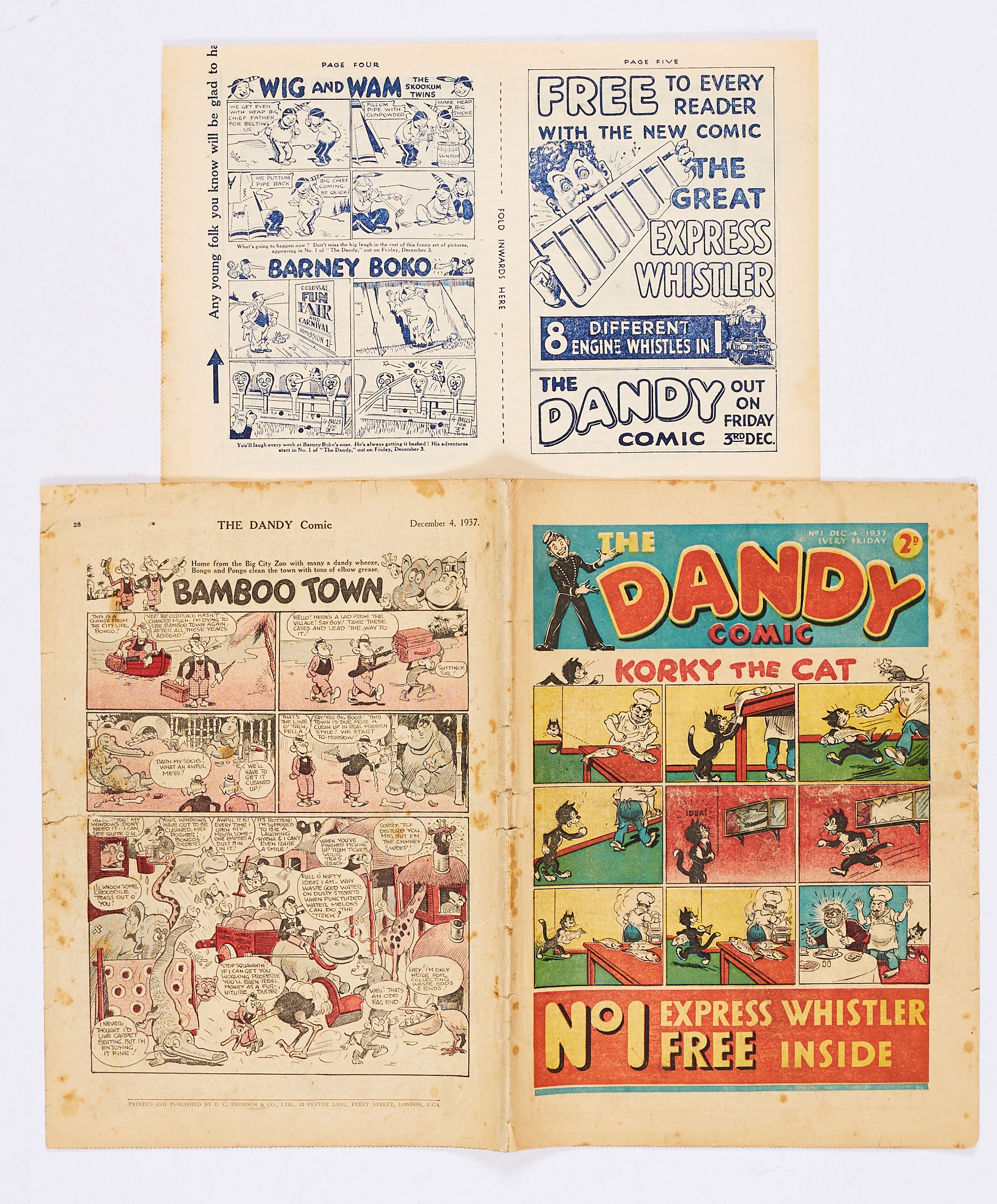 Dandy Comic No 1 (1937). With original 4 page flyer for Dandy No 1 and No 2. (A mini comic in its