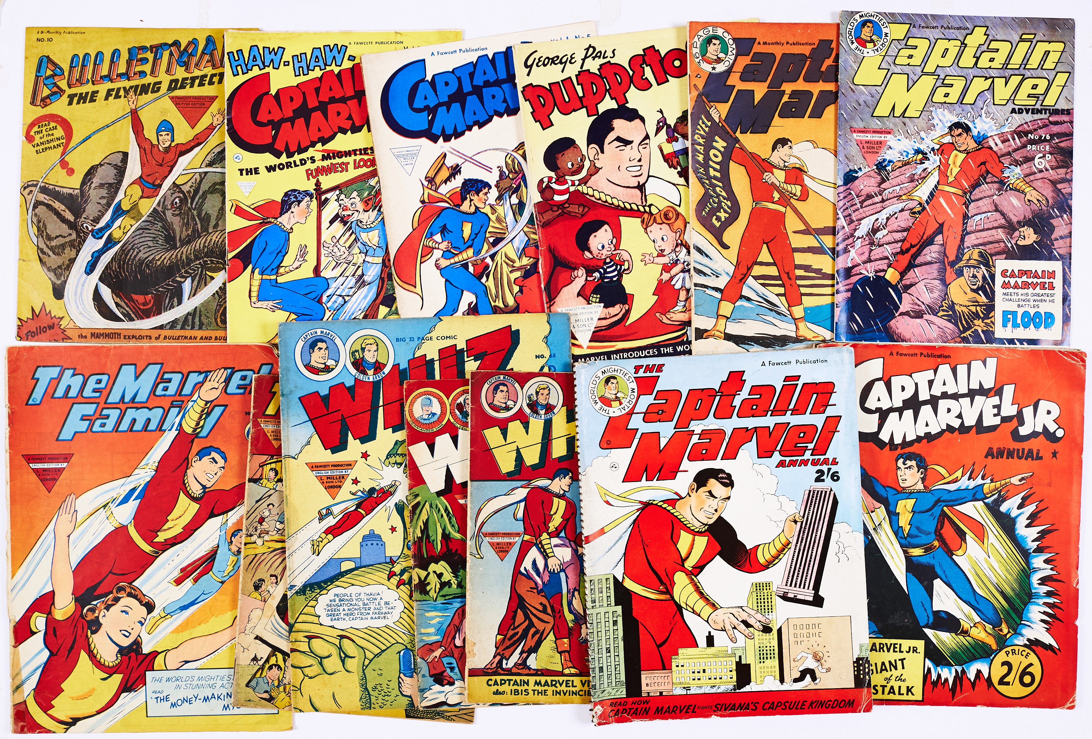 Fawcett/L. Miller (1950s) Bulletman 10 [gd], Captain Marvel Jr 4, 5, George Pal's Puppetoons 1,