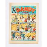 Dandy No 34 (1938). Pg 5 illustrated ad for Beano No 1. Bright cover colours with overhang edge wear