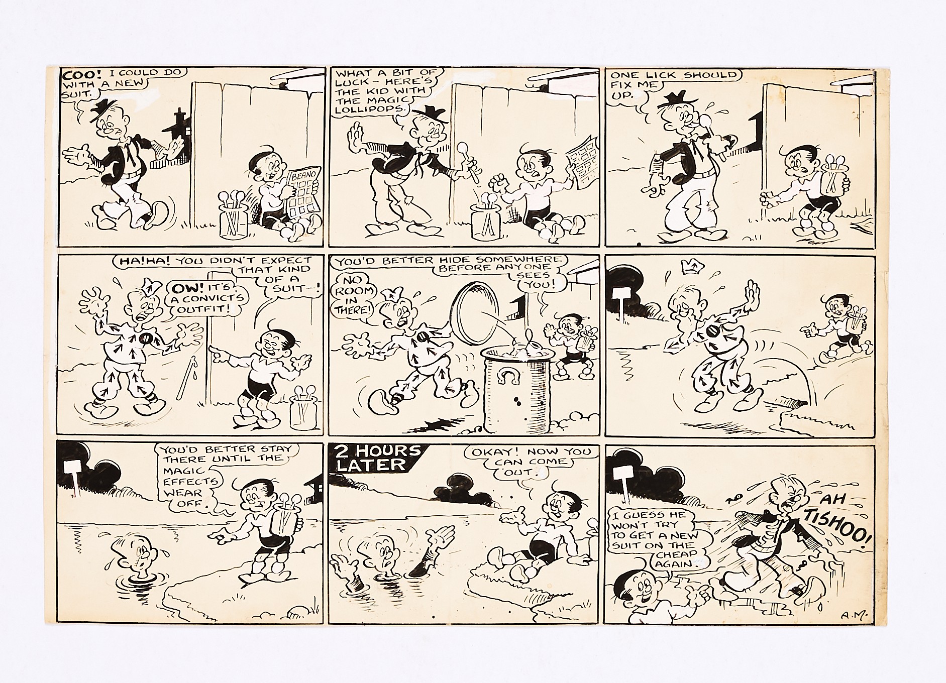 Magic Lollipops/Beano original artwork (late 1940s) drawn and initialled by Allan Morley. From the