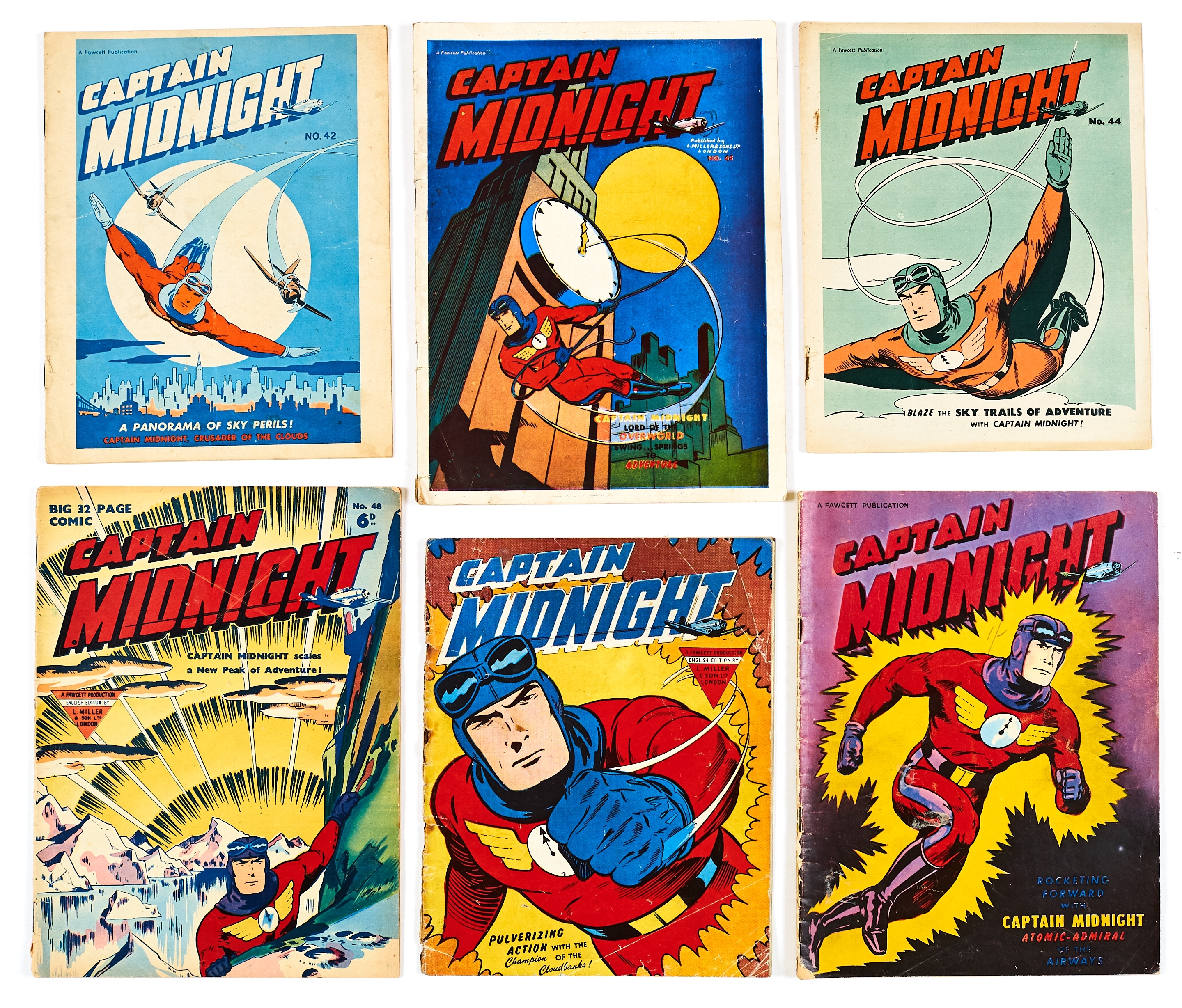 Captain Midnight (L Miller 1948). Scarce UK pilot issues: 42-45, 48 and n.n. Unnumbered issue