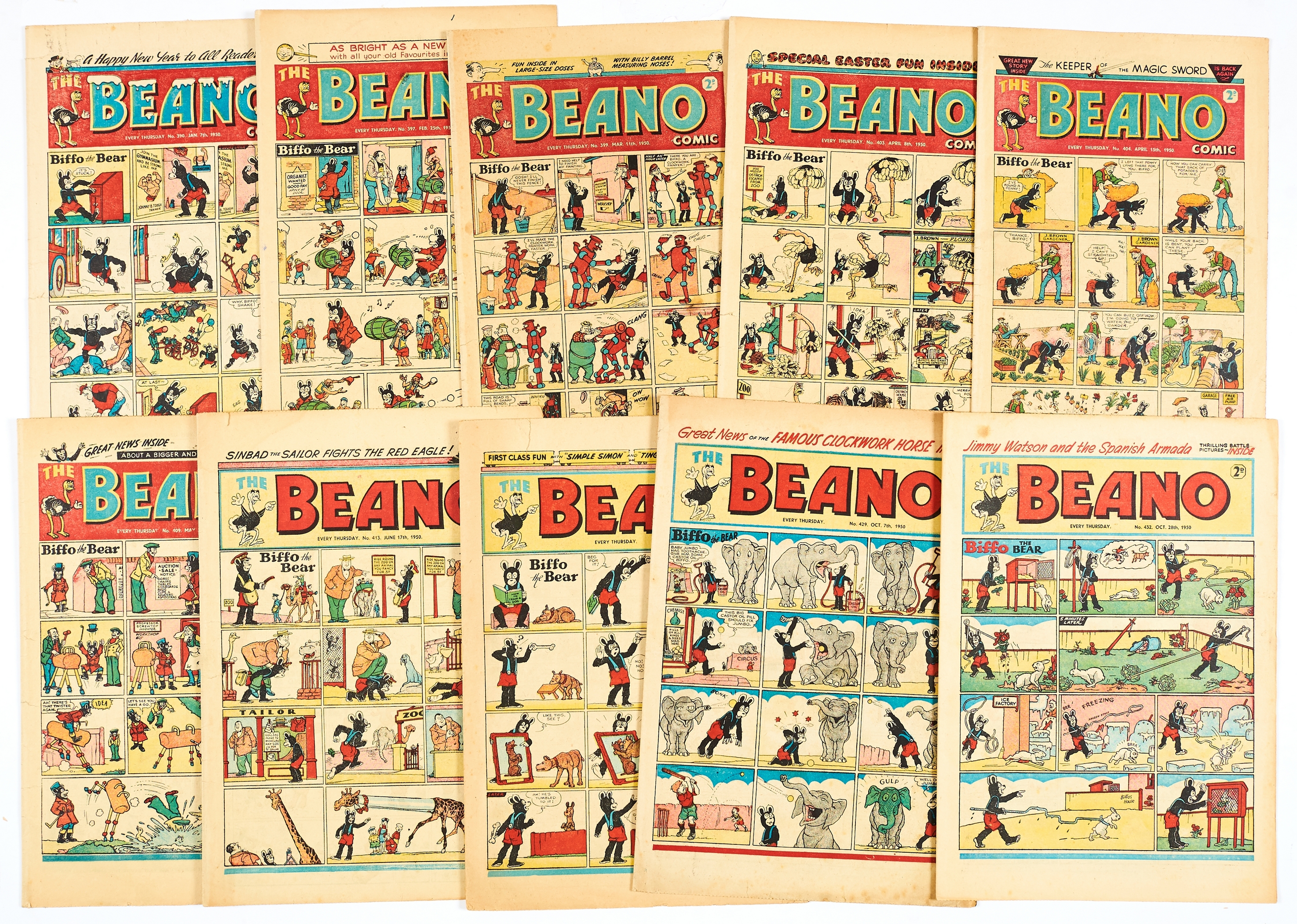 Beano (1950) 390 New Year, 397, 399, 403 Easter, 404, 409, 413, 415, 429, 432 [vg/fn-] (10)