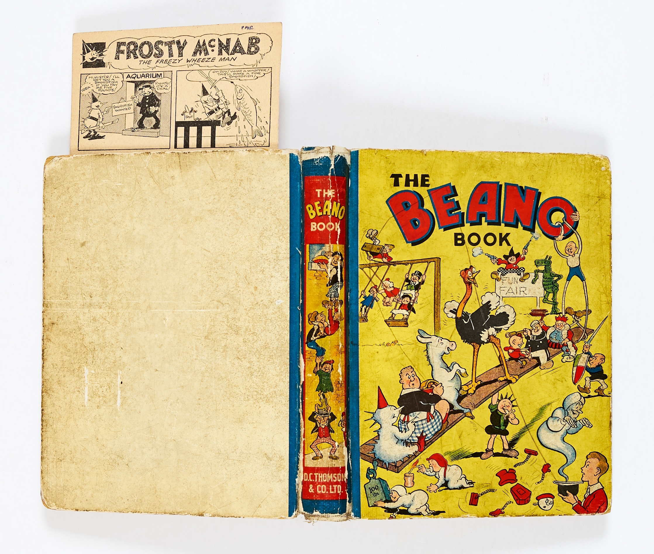 Beano Book No 1 (1940). Worn boards, hinges and near complete spine. Cream/light tan pages with