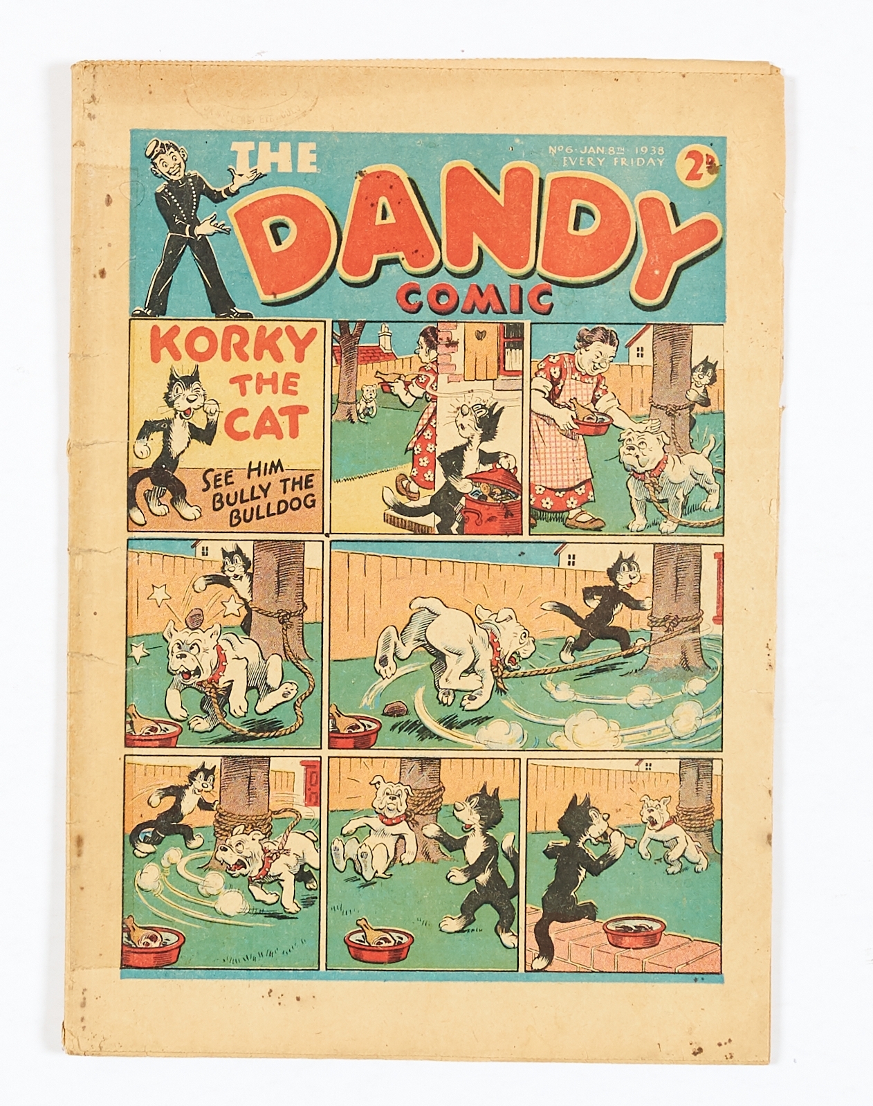 Dandy No 6 (1938). Light tan pages, clear tape to spine with quarter inch right-hand edge trim to