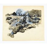 Original artwork drawn and signed by Eric Parker showing a commando blowing up a German machine-