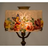 Pairpoint Puffy Rose & Butterfly Decorated Lamp with Square Shade. Early 20th century. Base has