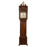 Bristol English Musical Tall Case Clock. Chariot rocking movement, silver engraved dial, with carved