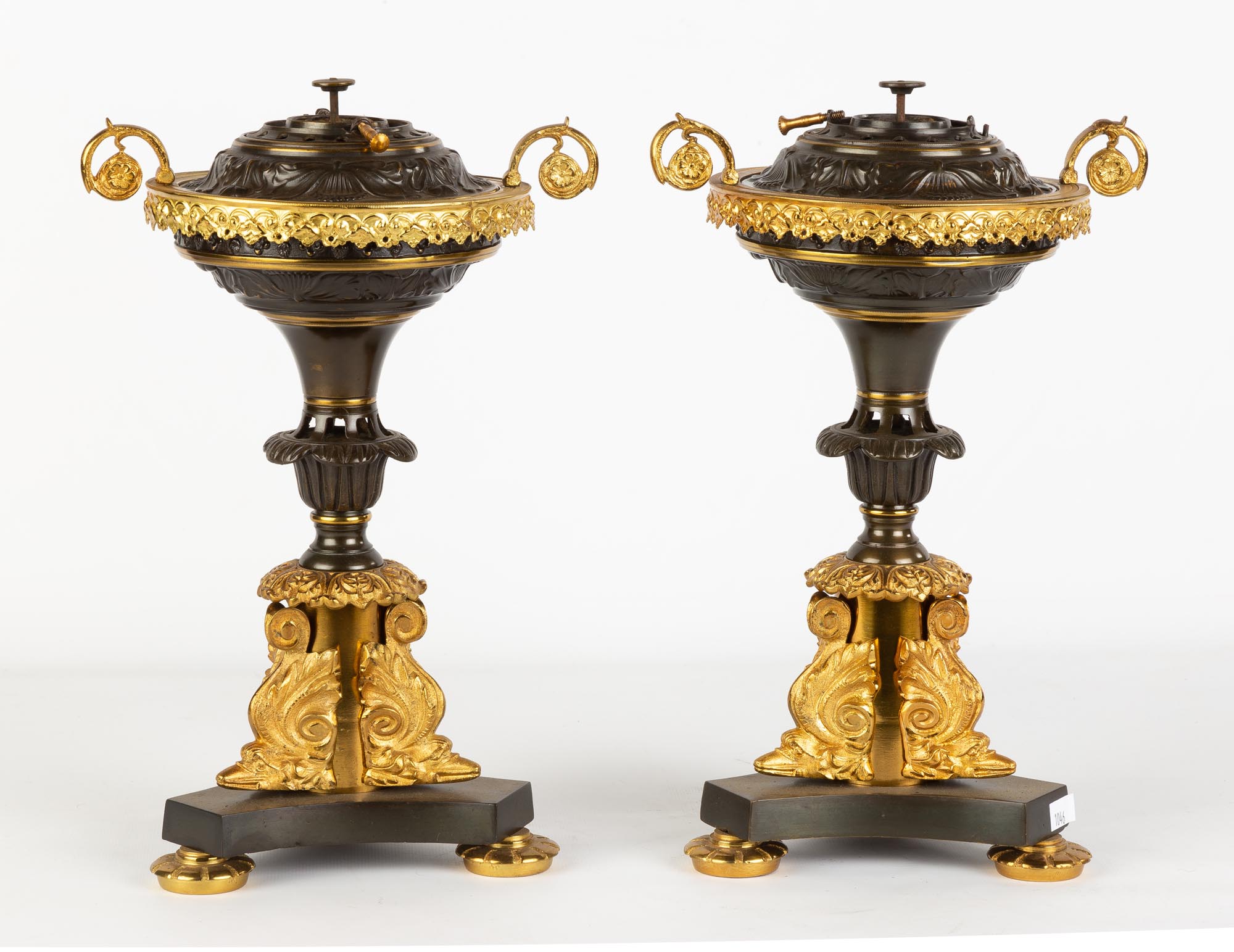 Pair of American Argon Lamps. Pair of early (c.1820) stand argand lamps. Signed on top by J.