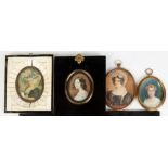 Four Miniatures of Women. 19th century. Max 4". Online bidding available: https://live.