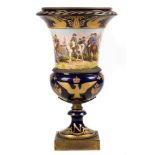 Severes Porcelain Urn. With Napoleonic military scene, eagle and crown. Artist signed 'H.