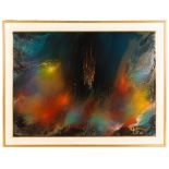 Leonardo Nierman (American/Mexican, b. 1932) "Mystic Flames". Oil on canvas. Signed 'Nierman' (lower