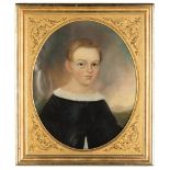 19th Century Portrait Painting of a Young Boy. Oil on canvas. Original gilt wood frame. A few