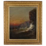 Attributed to James Hamilton (Irish/American, 1819-1878) Sun Setting on a Shipwreck. Oil on