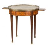 French Kingwood Bouillotte Table. Early 19th century, with marble top, leather top candle slides and