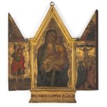 Early Russian Icon Triptych. Tempera on wood. Depicting Mary and Child. Some minor wear and loss.