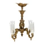 American Cast & Gilded Brass Four Arm Gasolier. 19th century. Decorated with Putti. Ht. 32" W 20".