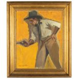 William Robinson Leigh (American, 1866-1955) Cowboy with Six Shooter. Oil on canvas board. Signed '