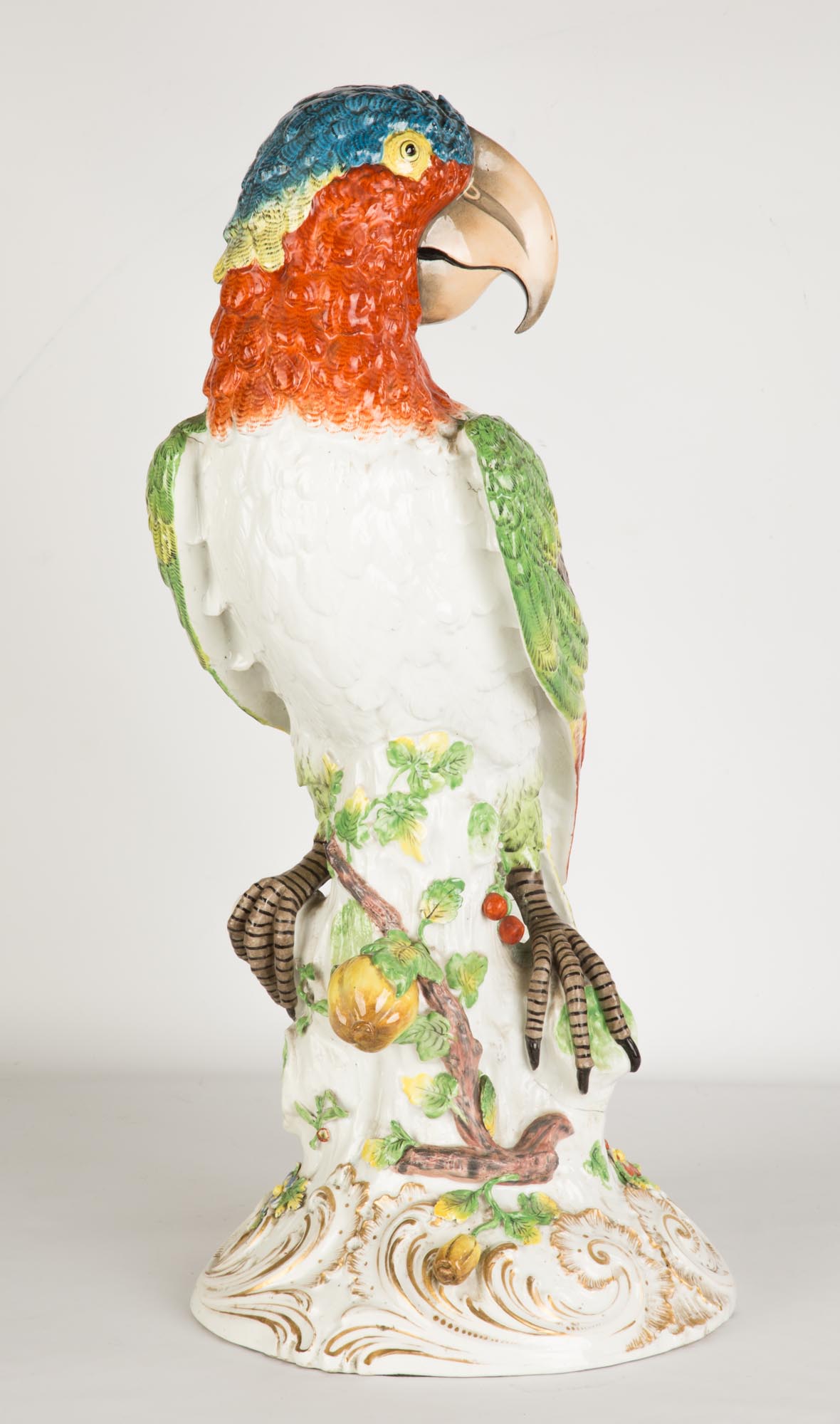 Monumental German Porcelain Parrot. 19th century. Hand painted porcelain. Crossed swords with two - Image 3 of 6