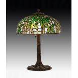 Tiffany Studios, New York,"Bamboo" Table Lamp. Shade has Tiffany Studios New York Tag. Base