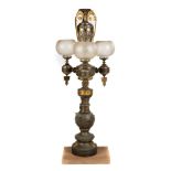 Victorian Aesthetic Newel Post Gasolier. Aesthetic three light gas newel post lamp with original old
