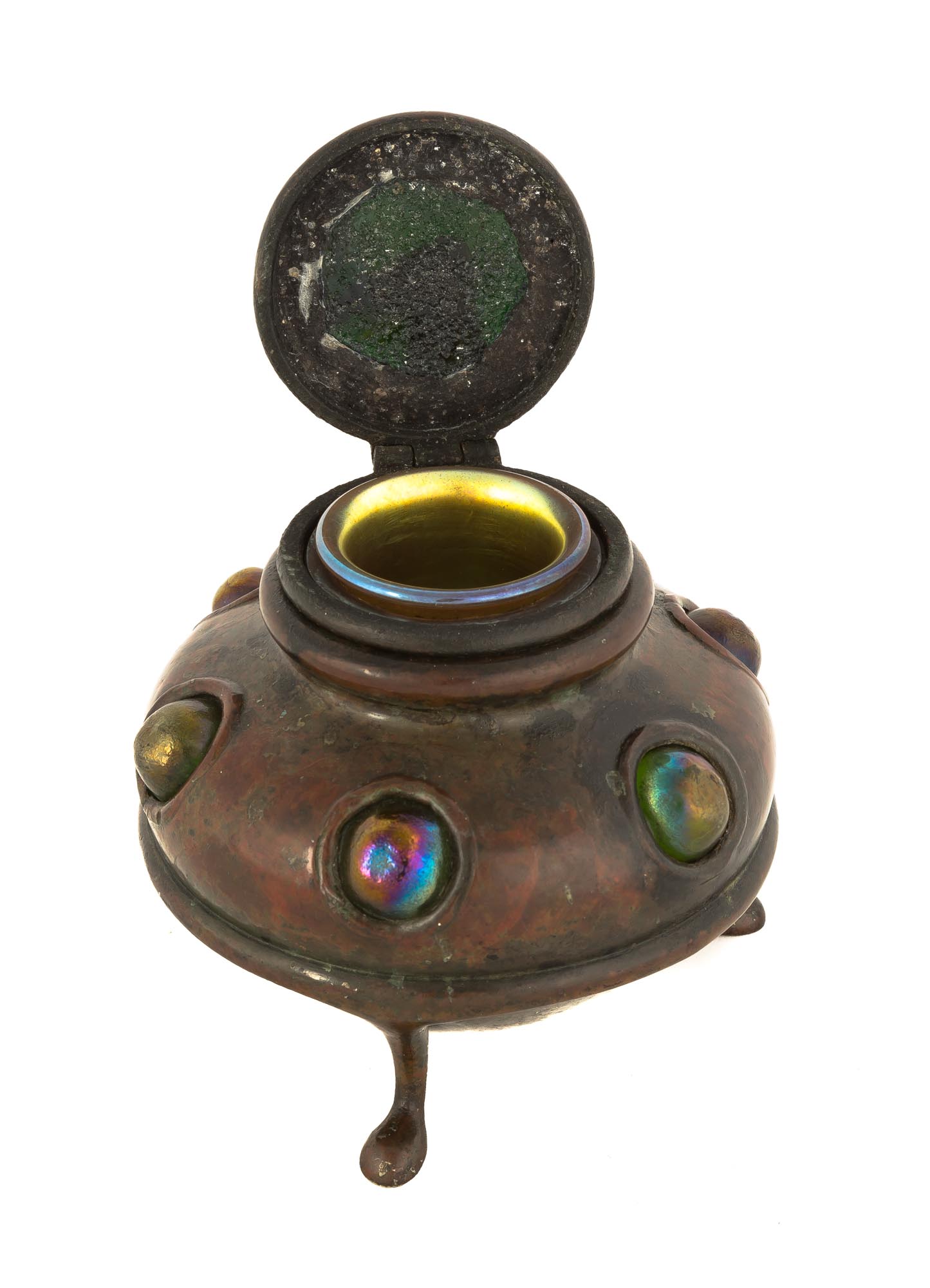 Tiffany Studios, New York, Bronze Inkwell with Turtle Backs and Cabochons. Early 20th century. - Image 2 of 2