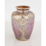 Loetz Phanomen Silver Overlay Cabinet Vase. Austrian, circa 1905. Unsigned. Excellent. Ht. 4".