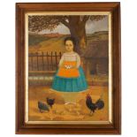 Horacio Renteria Rocha (Mexican, 1912-1972) Portrait of a Young Girl and Farm Yard. Oil on canvas.