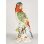Monumental German Porcelain Parrot. 19th century. Hand painted porcelain. Crossed swords with two