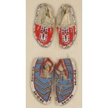 Two Pair Beaded Native American Moccasins. Late 19th century. Some wear and loss. Max Ht 10". Online