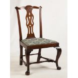 American Queen Anne Chair. 18th century. Carved mahogany with stretcher base and pad feet. Old