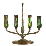 Tiffany Studios , New York, Four Light Candelabra. #8468. Monogrammed Tiffany Studios Decorating