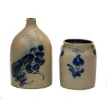Penn Yan 1 Gallon Jar. With stylized flower. Very good. Ht. 9 1/2". Online bidding available: