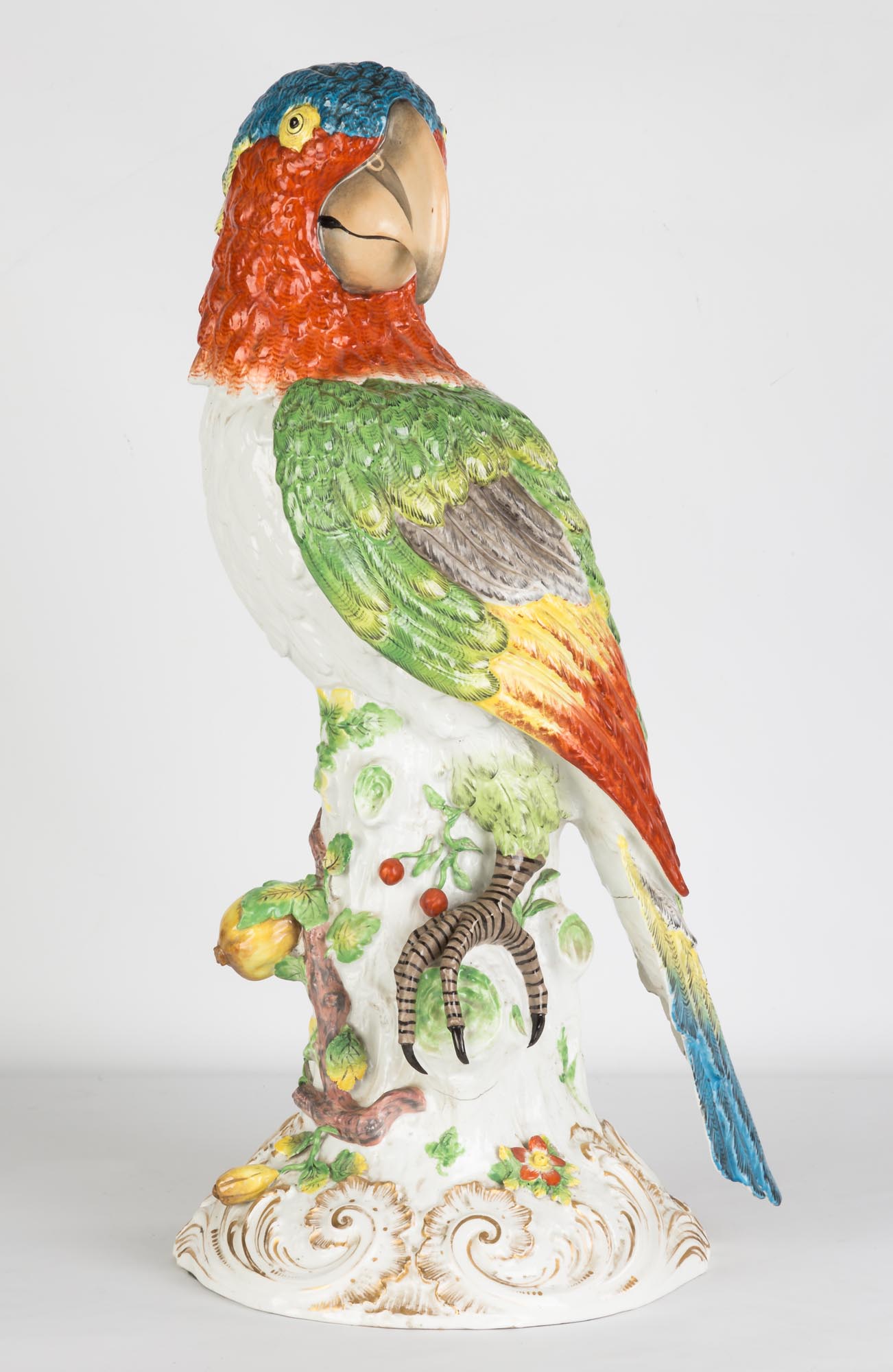 Monumental German Porcelain Parrot. 19th century. Hand painted porcelain. Crossed swords with two - Image 2 of 6
