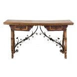 Spanish Walnut Centre Table. Early 18th century. Twin plank and cross banded top with two double